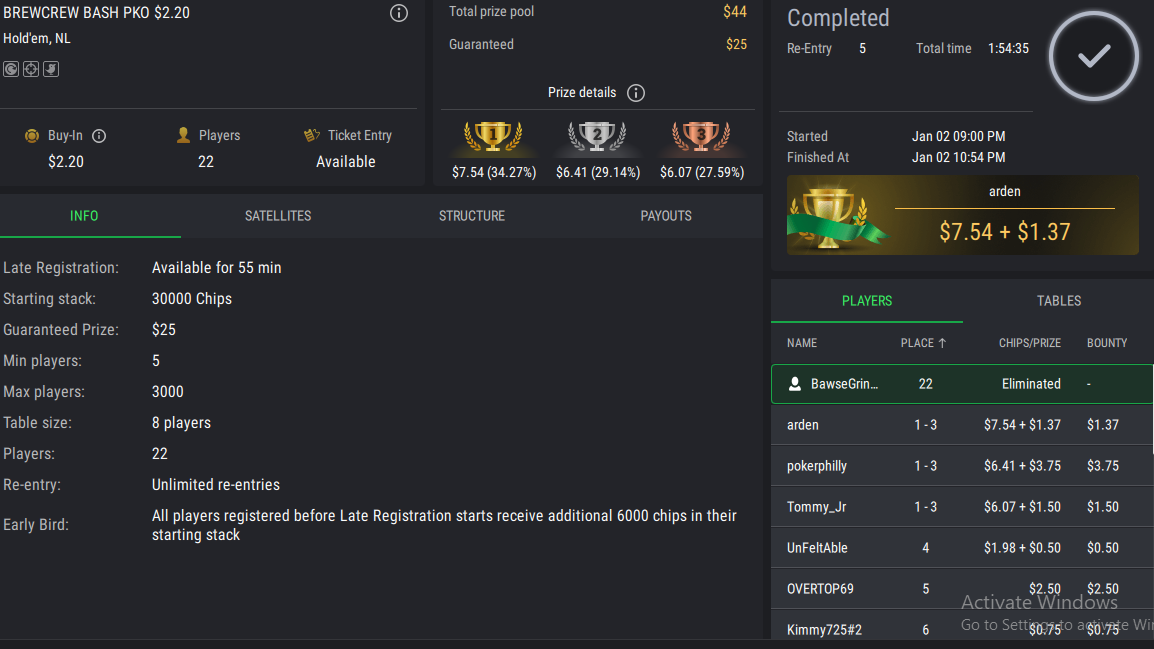 Brew Crew Bash NLHE PKO on StockPoker - January 02, 2026