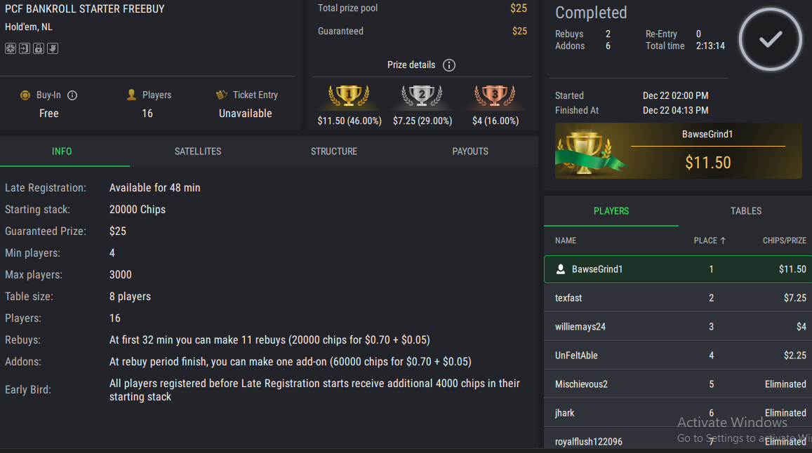 PCF Bankroll Starter Freebuy on StockPoker - December 22, 2025