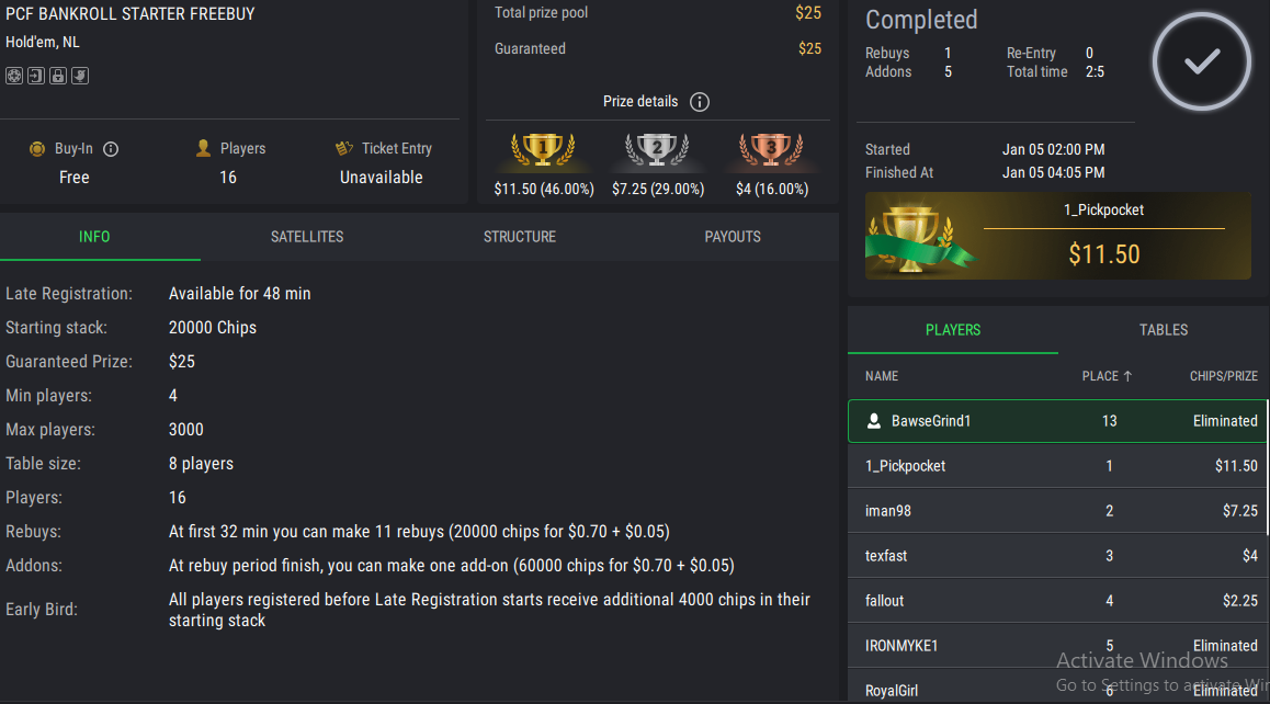 PCF Bankroll Starter Freebuy on StockPoker - January 05, 2026