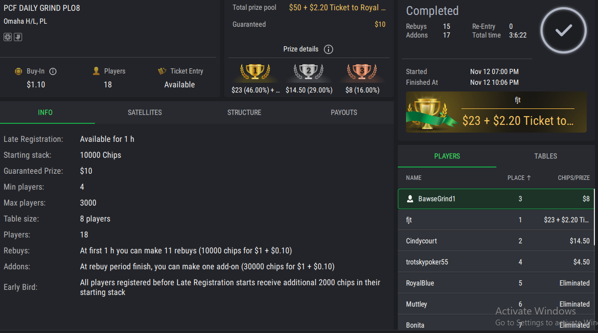 PCF Daily Grind PLO8 on StockPoker - November 12, 2025