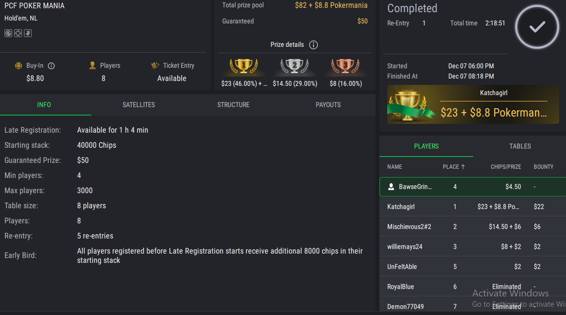 PCF Poker Mania NLHE PKO on StockPoker - December 07, 2025