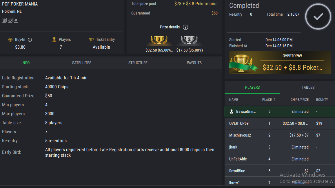 PCF Poker Mania NLHE PKO on StockPoker - December 14, 2025