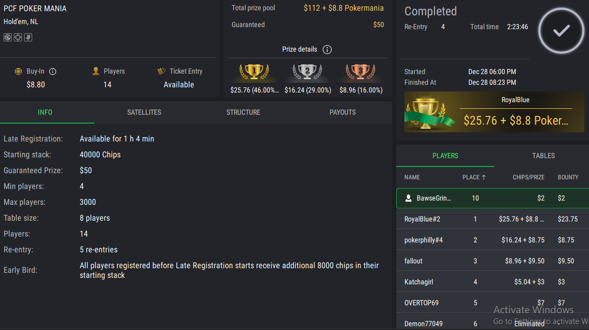 PCF Poker Mania NLHE PKO on StockPoker - December 28, 2025