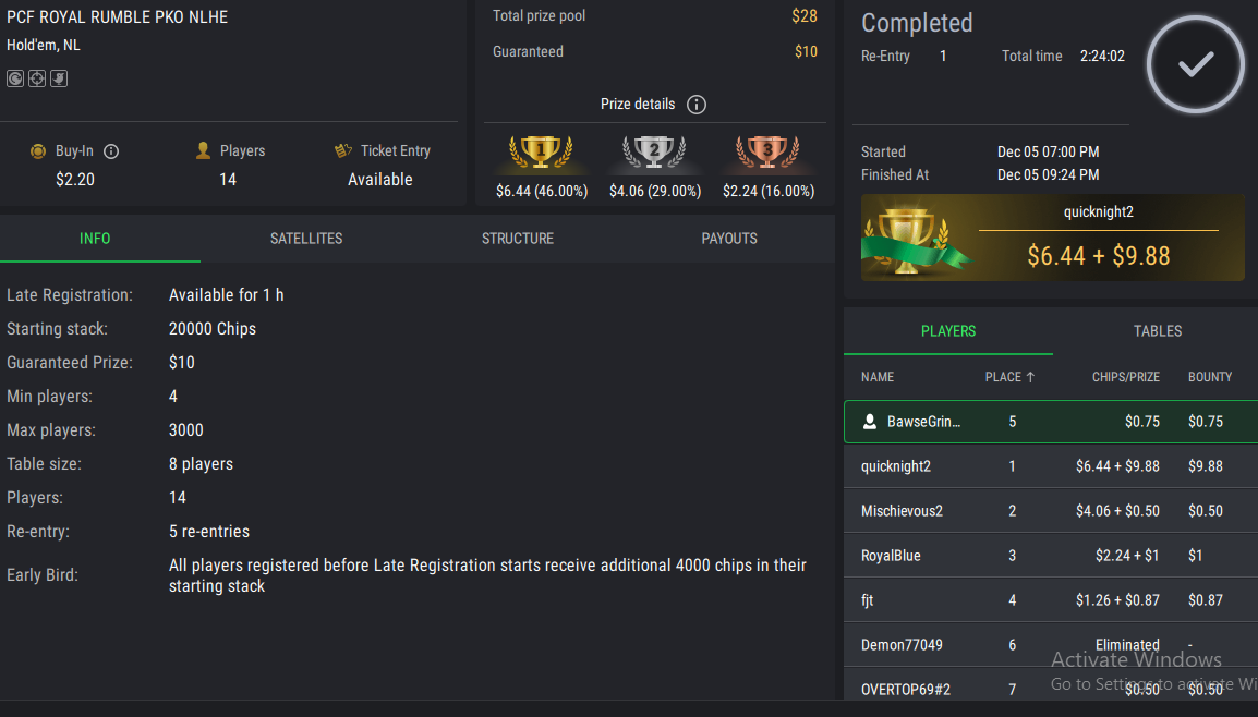 PCF Royal Rumble NLHE PKO on StockPoker - December 05, 2025