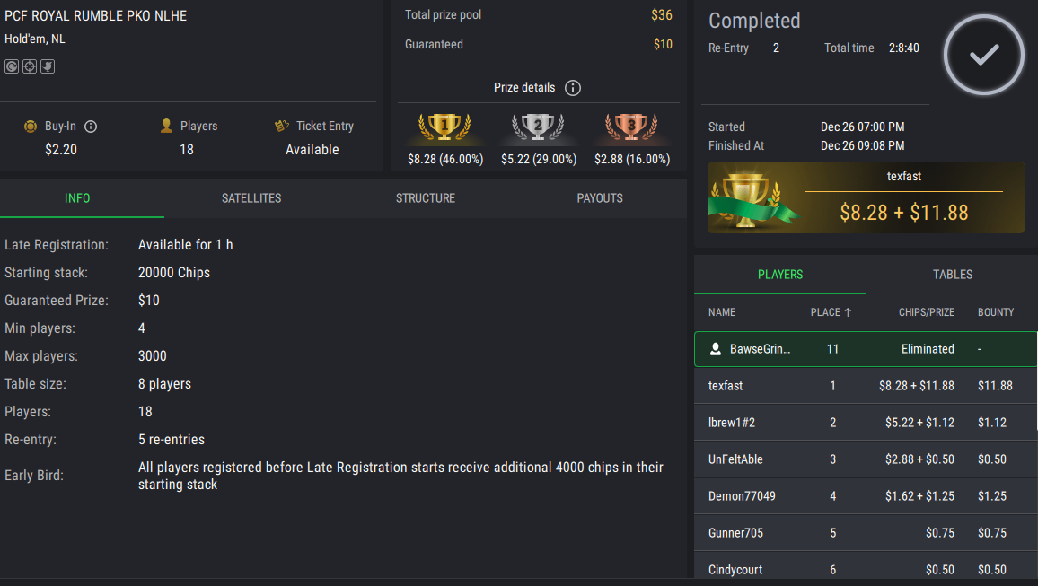 PCF Royal Rumble NLHE PKO on StockPoker - December 26, 2025