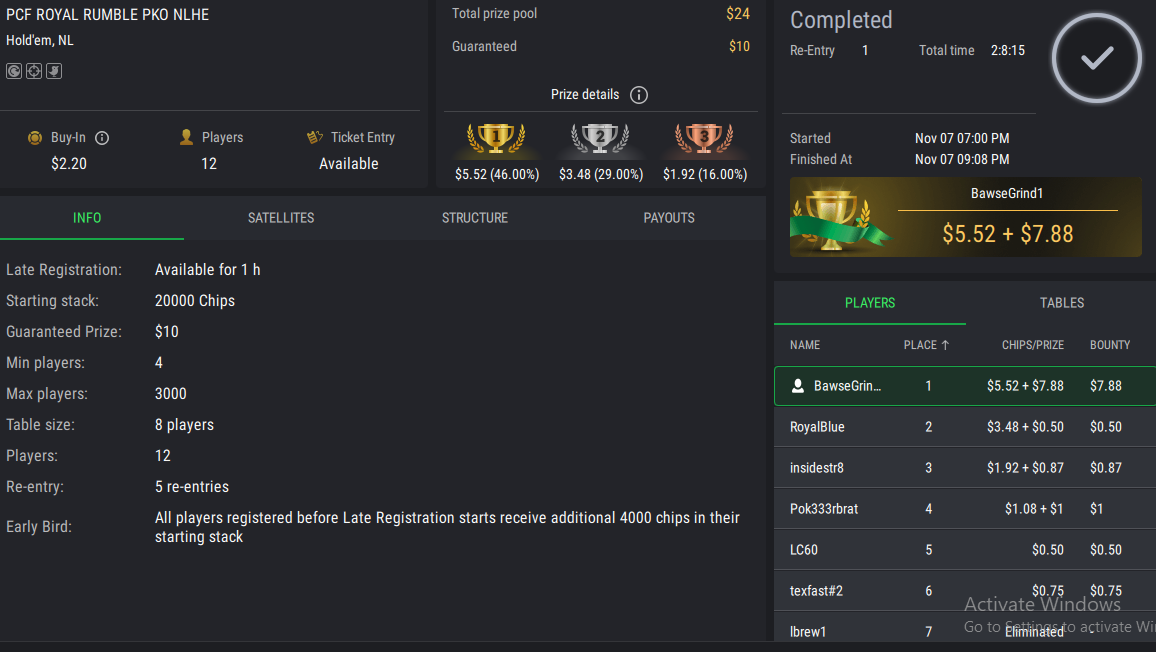 PCF Royal Rumble NLHE PKO on StockPoker - November 07, 2025