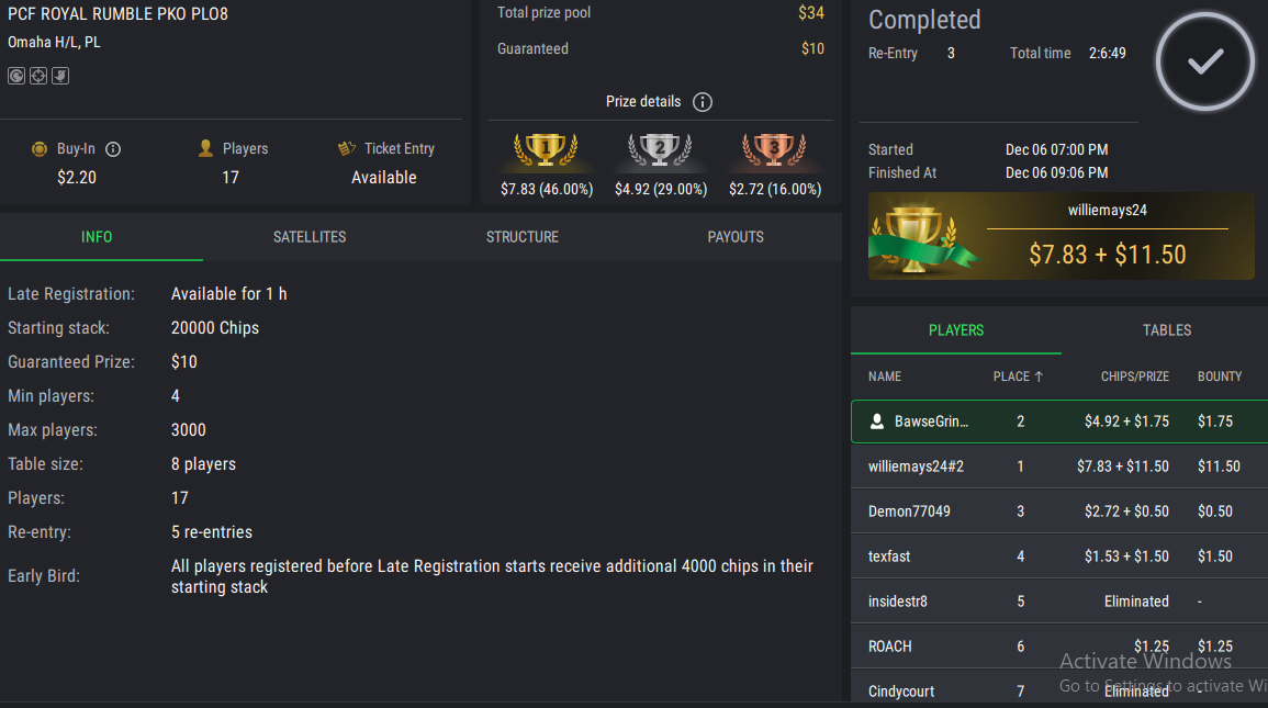 PCF Royal Rumble PLO8 PKO on StockPoker - December 06, 2025