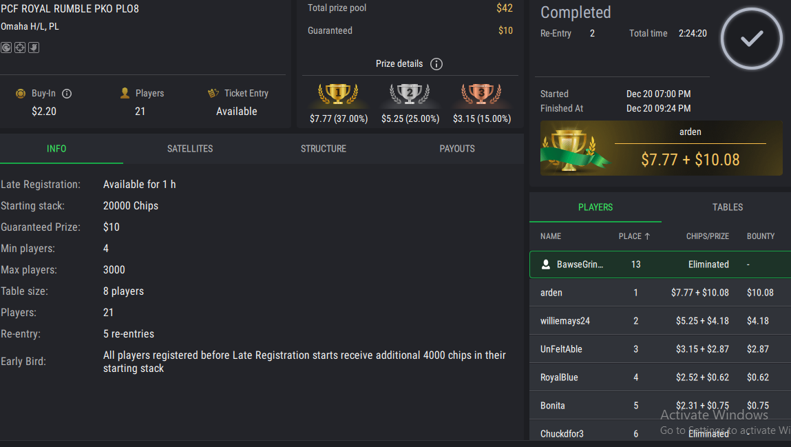 PCF Royal Rumble PLO8 PKO on StockPoker - December 20, 2025