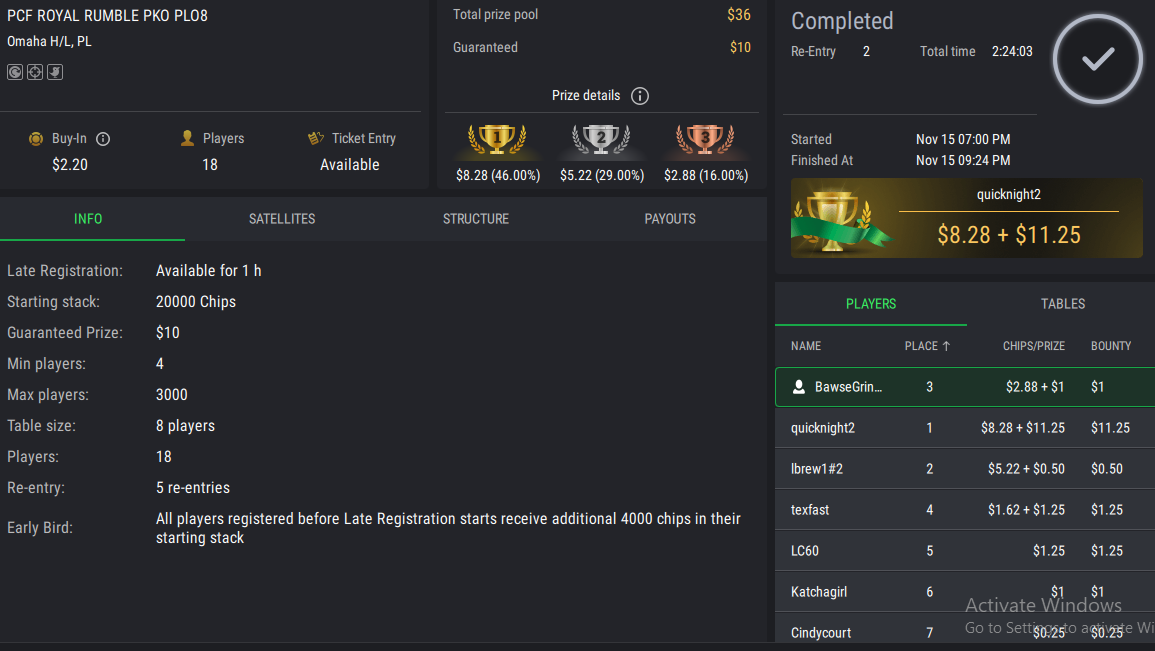 PCF Royal Rumble PLO8 PKO on StockPoker - November 15, 2025