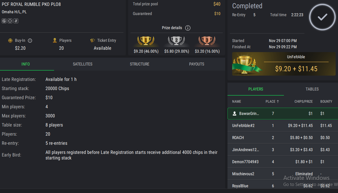 PCF Royal Rumble PLO8 PKO on StockPoker - November 29, 2025